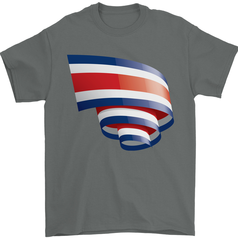 Curled Costa Rica Flag Rican Day Football Mens T-Shirt 100% Cotton Charcoal