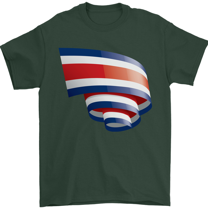Curled Costa Rica Flag Rican Day Football Mens T-Shirt 100% Cotton Forest Green