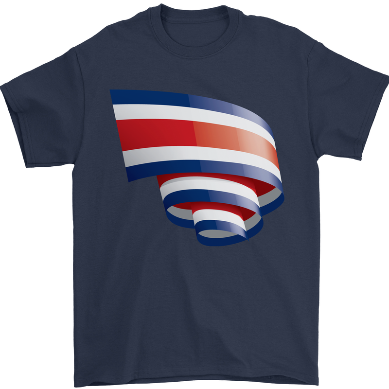 Curled Costa Rica Flag Rican Day Football Mens T-Shirt 100% Cotton Navy Blue
