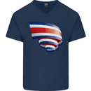 Curled Costa Rica Flag Rican Day Football Mens V-Neck Cotton T-Shirt Navy Blue