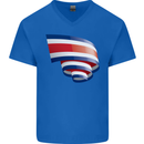 Curled Costa Rica Flag Rican Day Football Mens V-Neck Cotton T-Shirt Royal Blue