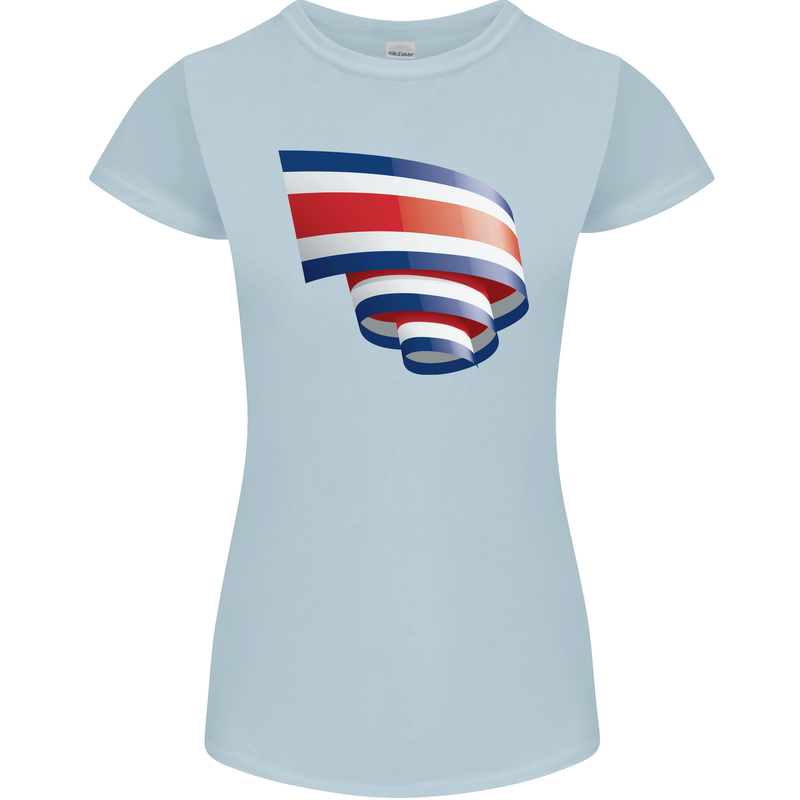 Curled Costa Rica Flag Rican Day Football Womens Petite Cut T-Shirt Light Blue