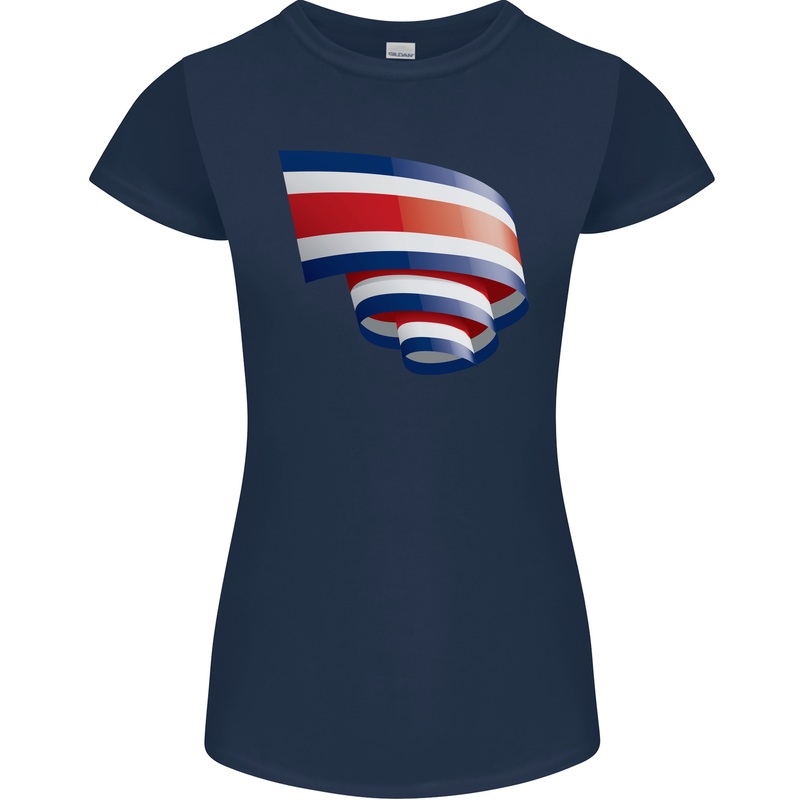 Curled Costa Rica Flag Rican Day Football Womens Petite Cut T-Shirt Navy Blue