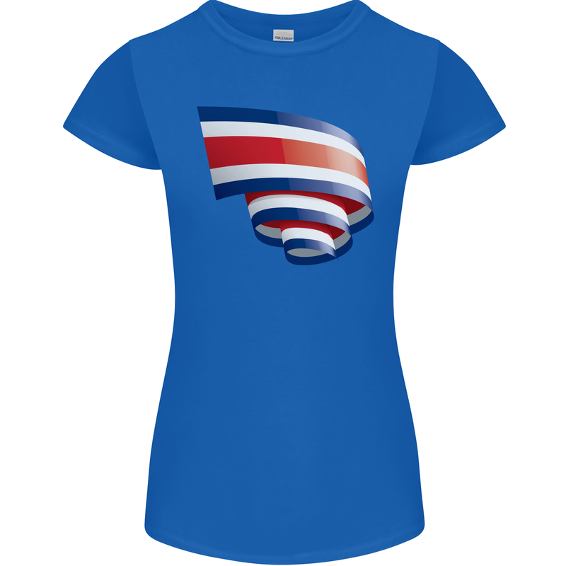 Curled Costa Rica Flag Rican Day Football Womens Petite Cut T-Shirt Royal Blue