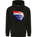Curled Croatia Flag Croatian Day Football Childrens Kids Hoodie Black
