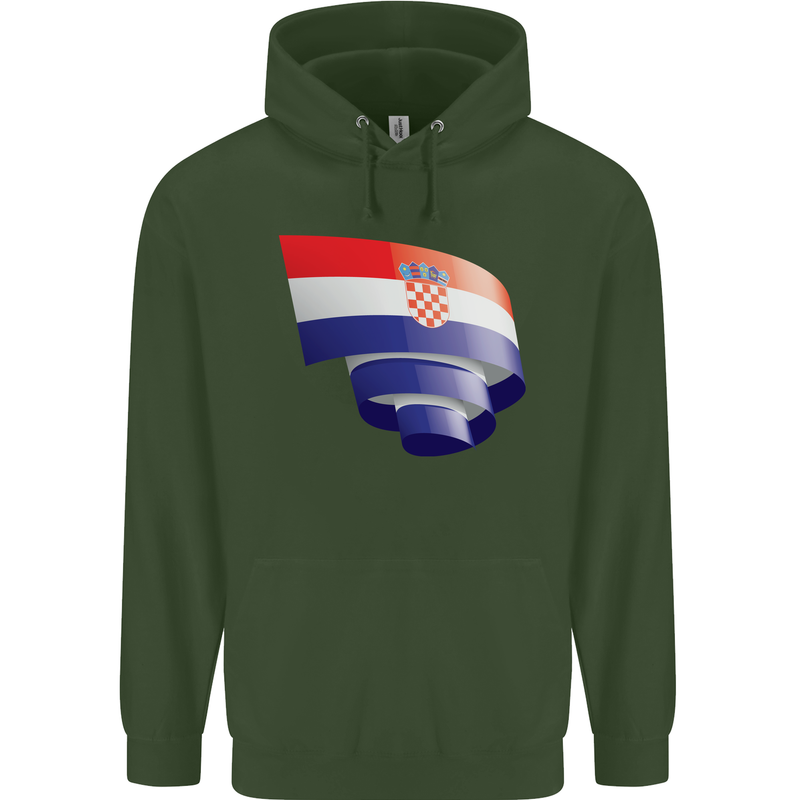 Curled Croatia Flag Croatian Day Football Childrens Kids Hoodie Forest Green