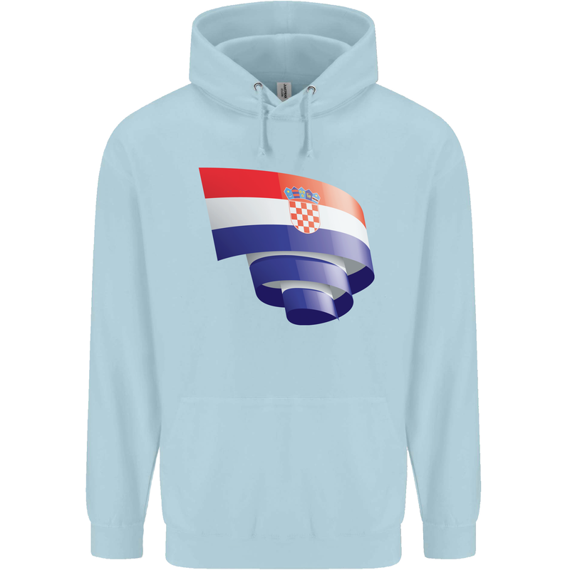 Curled Croatia Flag Croatian Day Football Childrens Kids Hoodie Light Blue