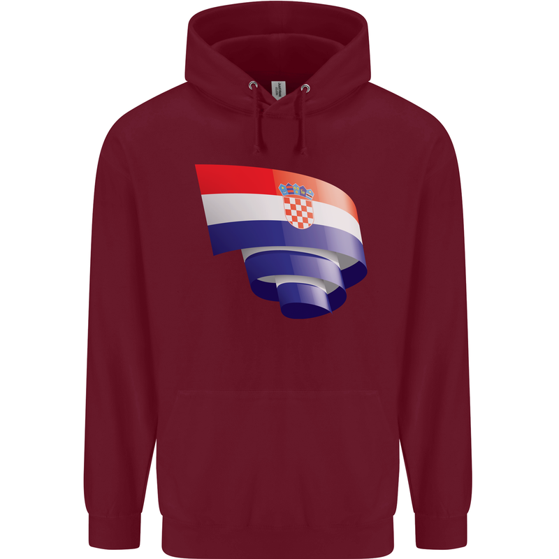Curled Croatia Flag Croatian Day Football Childrens Kids Hoodie Maroon