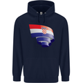 Curled Croatia Flag Croatian Day Football Childrens Kids Hoodie Navy Blue