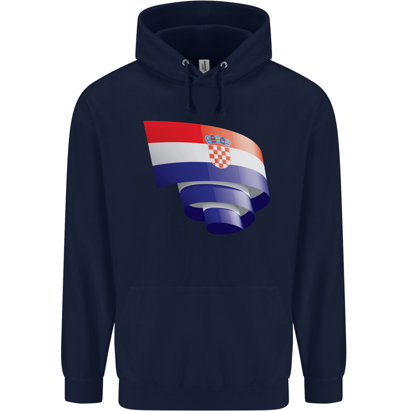 Curled Croatia Flag Croatian Day Football Childrens Kids Hoodie Navy Blue