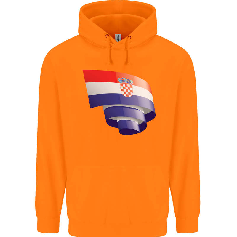 Curled Croatia Flag Croatian Day Football Childrens Kids Hoodie Orange