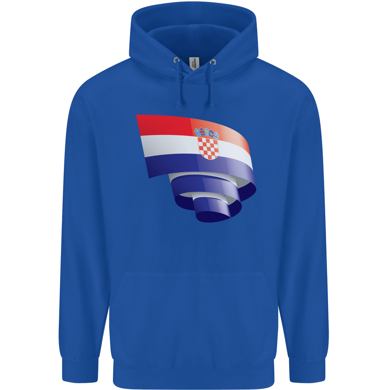Curled Croatia Flag Croatian Day Football Childrens Kids Hoodie Royal Blue