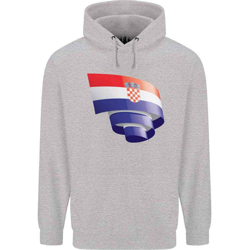 Curled Croatia Flag Croatian Day Football Childrens Kids Hoodie Sports Grey