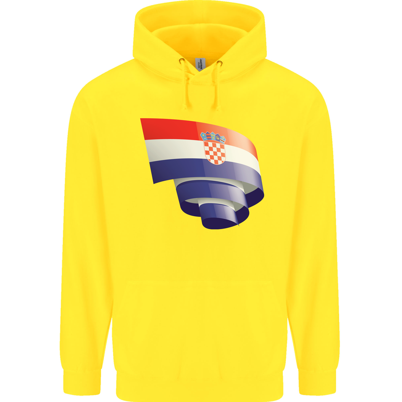 Curled Croatia Flag Croatian Day Football Childrens Kids Hoodie Yellow