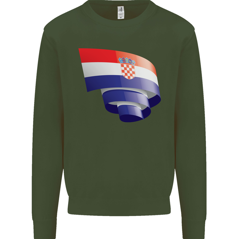 Curled Croatia Flag Croatian Day Football Kids Sweatshirt Jumper Forest Green