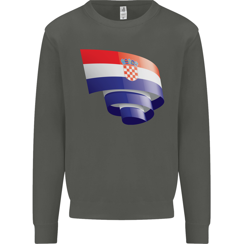 Curled Croatia Flag Croatian Day Football Kids Sweatshirt Jumper Storm Grey