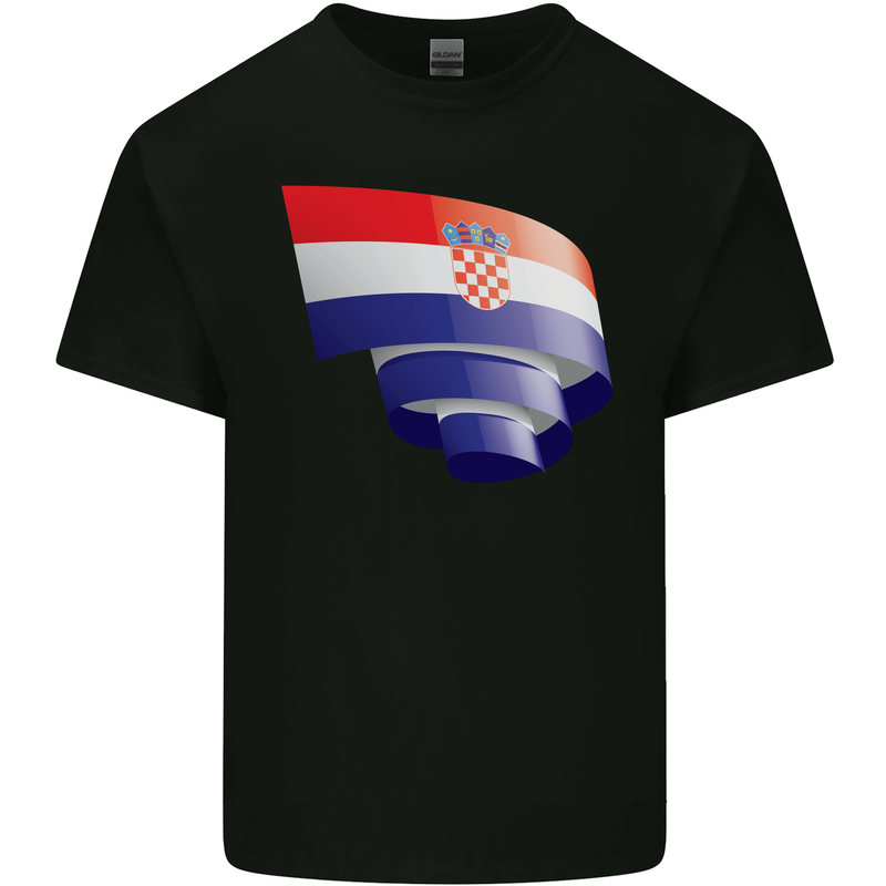 Curled Croatia Flag Croatian Day Football Kids T-Shirt Childrens Black