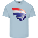 Curled Croatia Flag Croatian Day Football Kids T-Shirt Childrens Light Blue