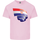 Curled Croatia Flag Croatian Day Football Kids T-Shirt Childrens Light Pink
