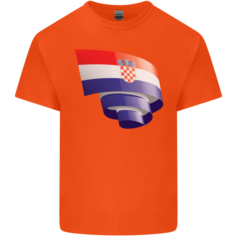 Curled Croatia Flag Croatian Day Football Kids T-Shirt Childrens Orange