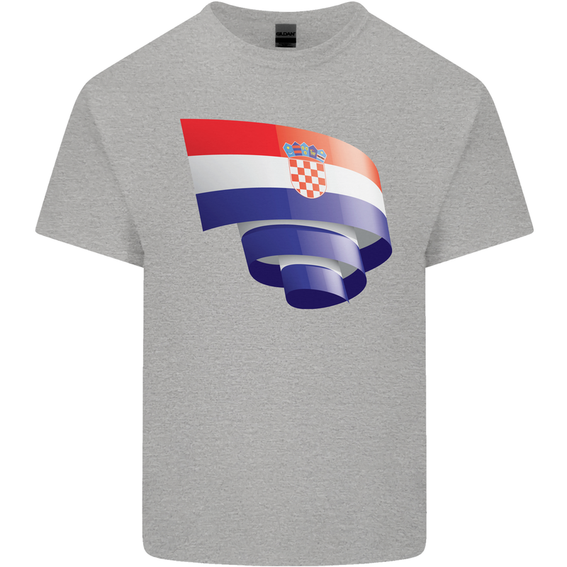 Curled Croatia Flag Croatian Day Football Kids T-Shirt Childrens Sports Grey