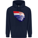 Curled Croatia Flag Croatian Day Football Mens 80% Cotton Hoodie Navy Blue