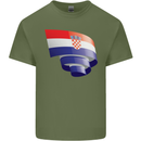 Curled Croatia Flag Croatian Day Football Mens Cotton T-Shirt Tee Top Military Green