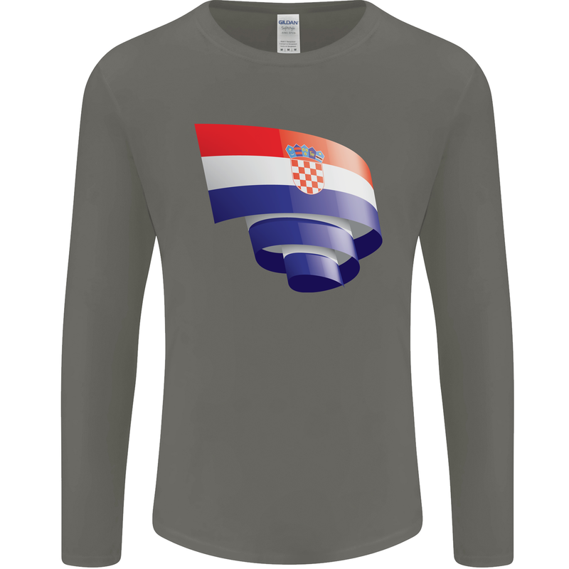 Curled Croatia Flag Croatian Day Football Mens Long Sleeve T-Shirt Charcoal