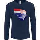 Curled Croatia Flag Croatian Day Football Mens Long Sleeve T-Shirt Navy Blue