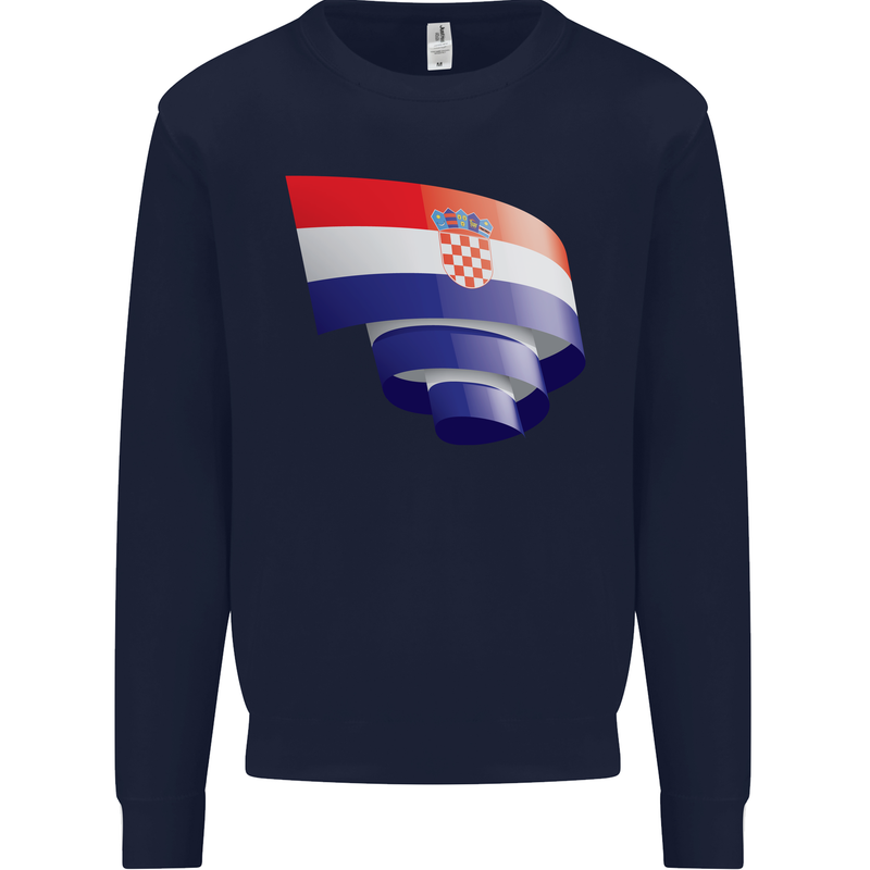 Curled Croatia Flag Croatian Day Football Mens Sweatshirt Jumper Navy Blue