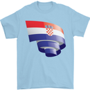 Curled Croatia Flag Croatian Day Football Mens T-Shirt 100% Cotton Light Blue