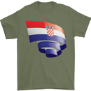 Curled Croatia Flag Croatian Day Football Mens T-Shirt 100% Cotton Military Green