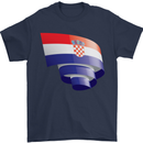Curled Croatia Flag Croatian Day Football Mens T-Shirt 100% Cotton Navy Blue