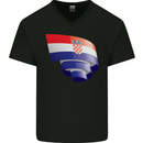 Curled Croatia Flag Croatian Day Football Mens V-Neck Cotton T-Shirt Black