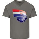 Curled Croatia Flag Croatian Day Football Mens V-Neck Cotton T-Shirt Charcoal