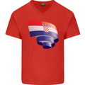 Curled Croatia Flag Croatian Day Football Mens V-Neck Cotton T-Shirt Red