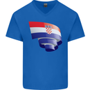 Curled Croatia Flag Croatian Day Football Mens V-Neck Cotton T-Shirt Royal Blue