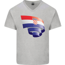 Curled Croatia Flag Croatian Day Football Mens V-Neck Cotton T-Shirt Sports Grey