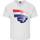 Curled Croatia Flag Croatian Day Football Mens V-Neck Cotton T-Shirt White