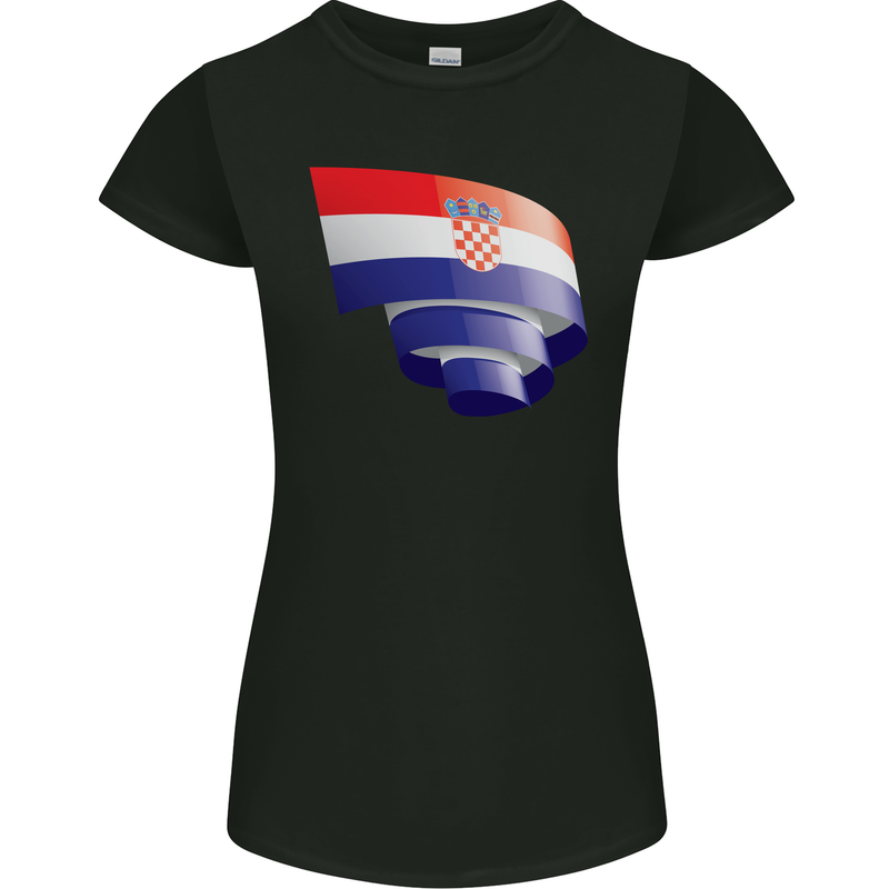Curled Croatia Flag Croatian Day Football Womens Petite Cut T-Shirt Black