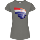 Curled Croatia Flag Croatian Day Football Womens Petite Cut T-Shirt Charcoal