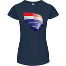 Curled Croatia Flag Croatian Day Football Womens Petite Cut T-Shirt Navy Blue