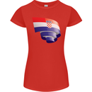 Curled Croatia Flag Croatian Day Football Womens Petite Cut T-Shirt Red