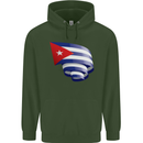 Curled Cuba Flag Cuban Day Football Childrens Kids Hoodie Forest Green