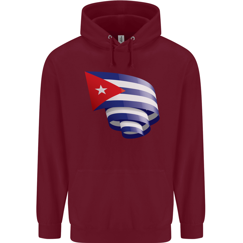 Curled Cuba Flag Cuban Day Football Childrens Kids Hoodie Maroon