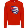 Curled Cuba Flag Cuban Day Football Kids Sweatshirt Jumper Bright Red