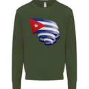 Curled Cuba Flag Cuban Day Football Kids Sweatshirt Jumper Forest Green