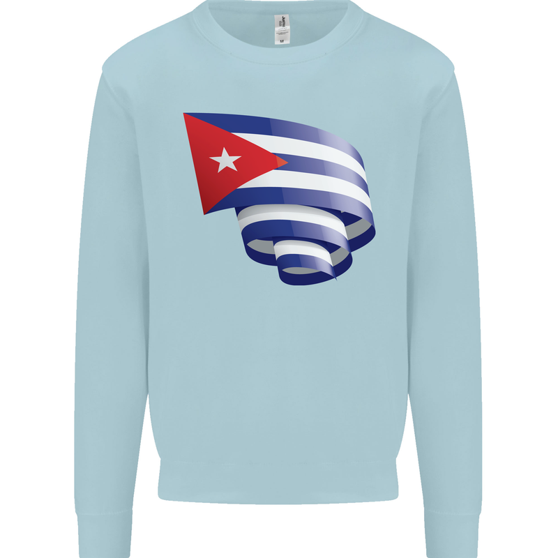 Curled Cuba Flag Cuban Day Football Kids Sweatshirt Jumper Light Blue