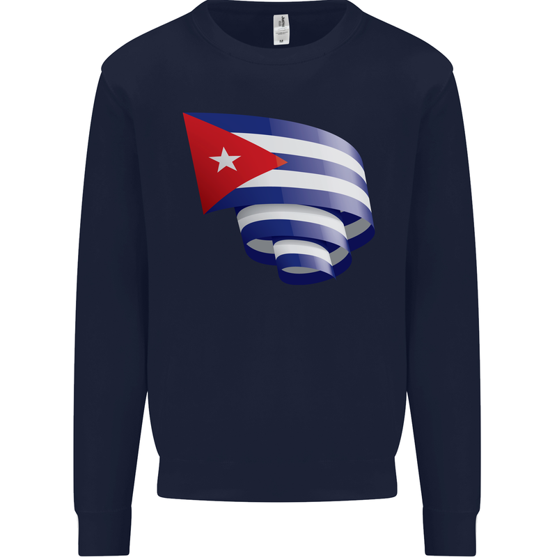 Curled Cuba Flag Cuban Day Football Kids Sweatshirt Jumper Navy Blue