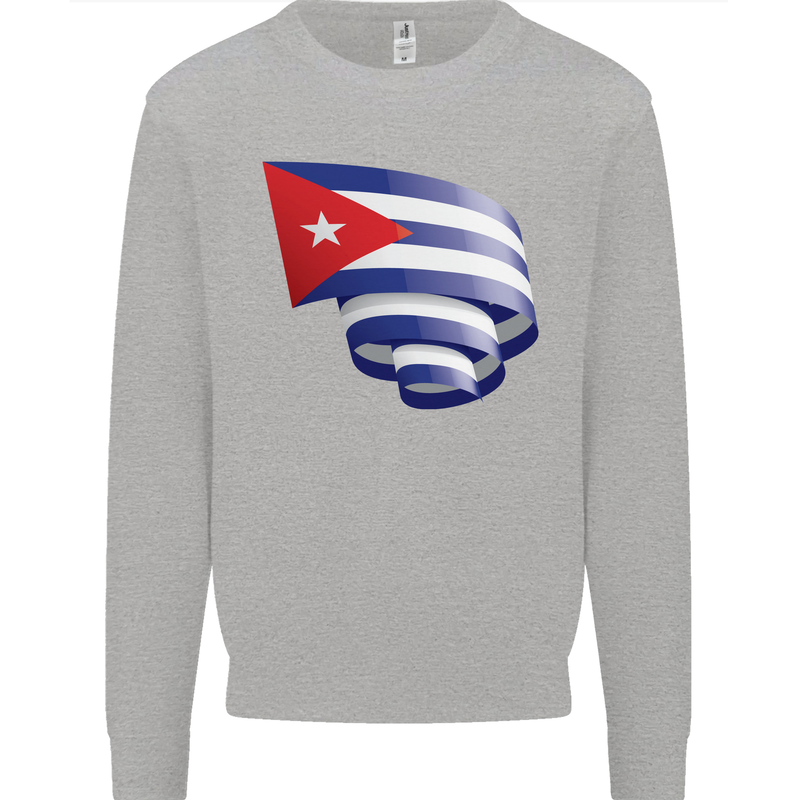 Curled Cuba Flag Cuban Day Football Kids Sweatshirt Jumper Sports Grey